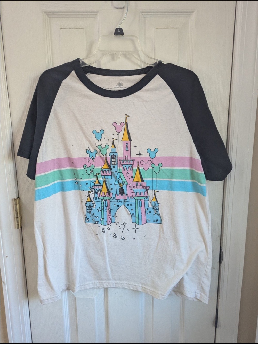 Disney White & Black Raglan Tee with Pastel Castle Graphic